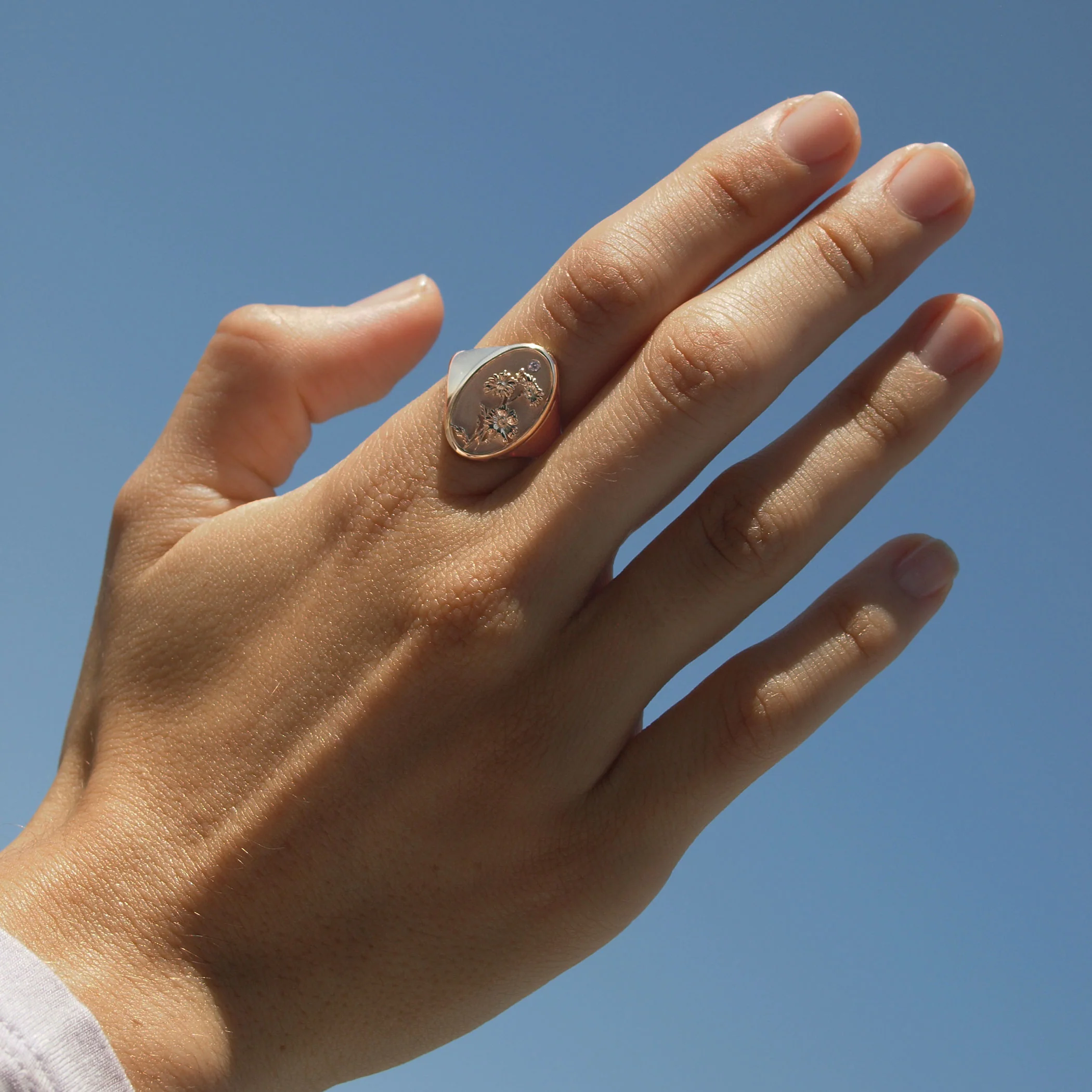 April Birth Flower Signet Ring - Image 2