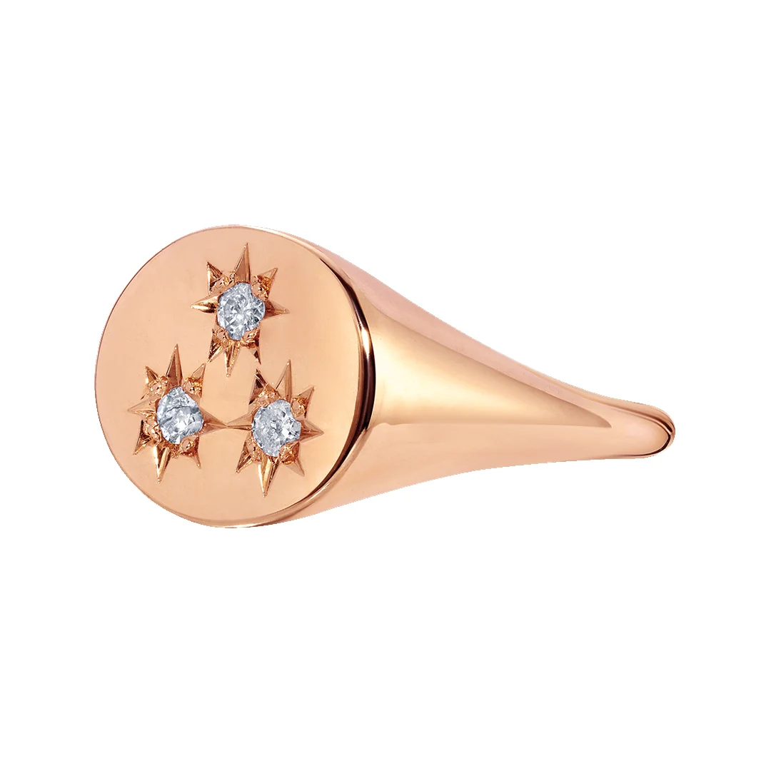 Birthstone Compass Signet Ring 3 Stones - Image 6