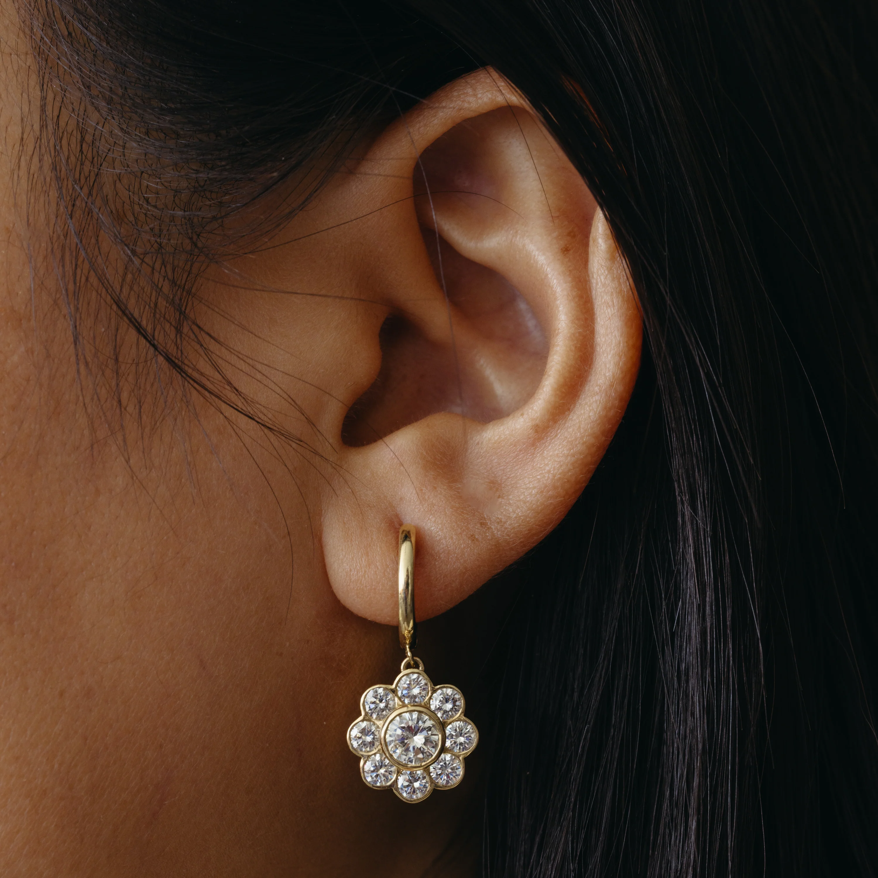 Diamond Flower Drop Earrings - Image 2