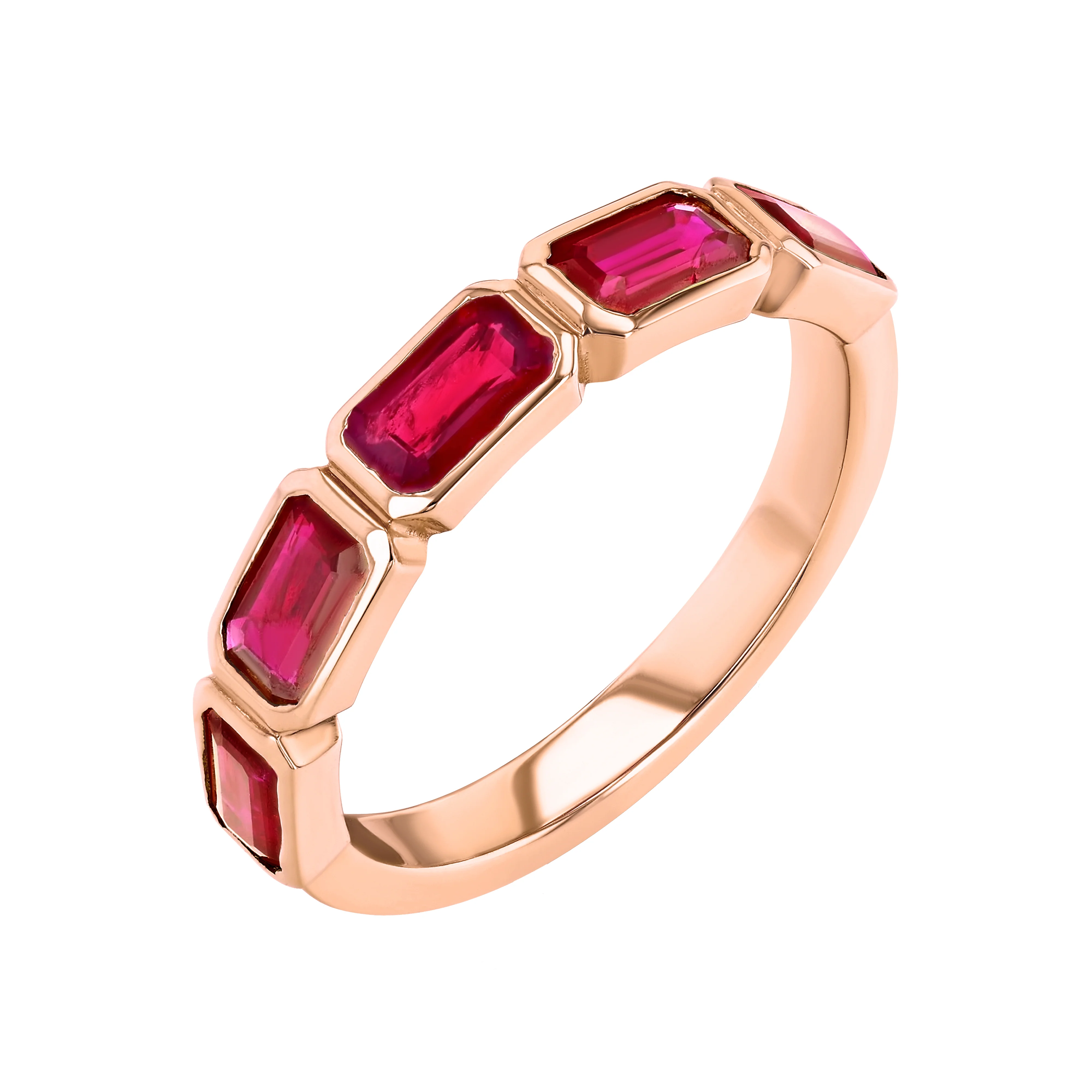 Ruby Emerald Cut Bezel Set Band - Image 4