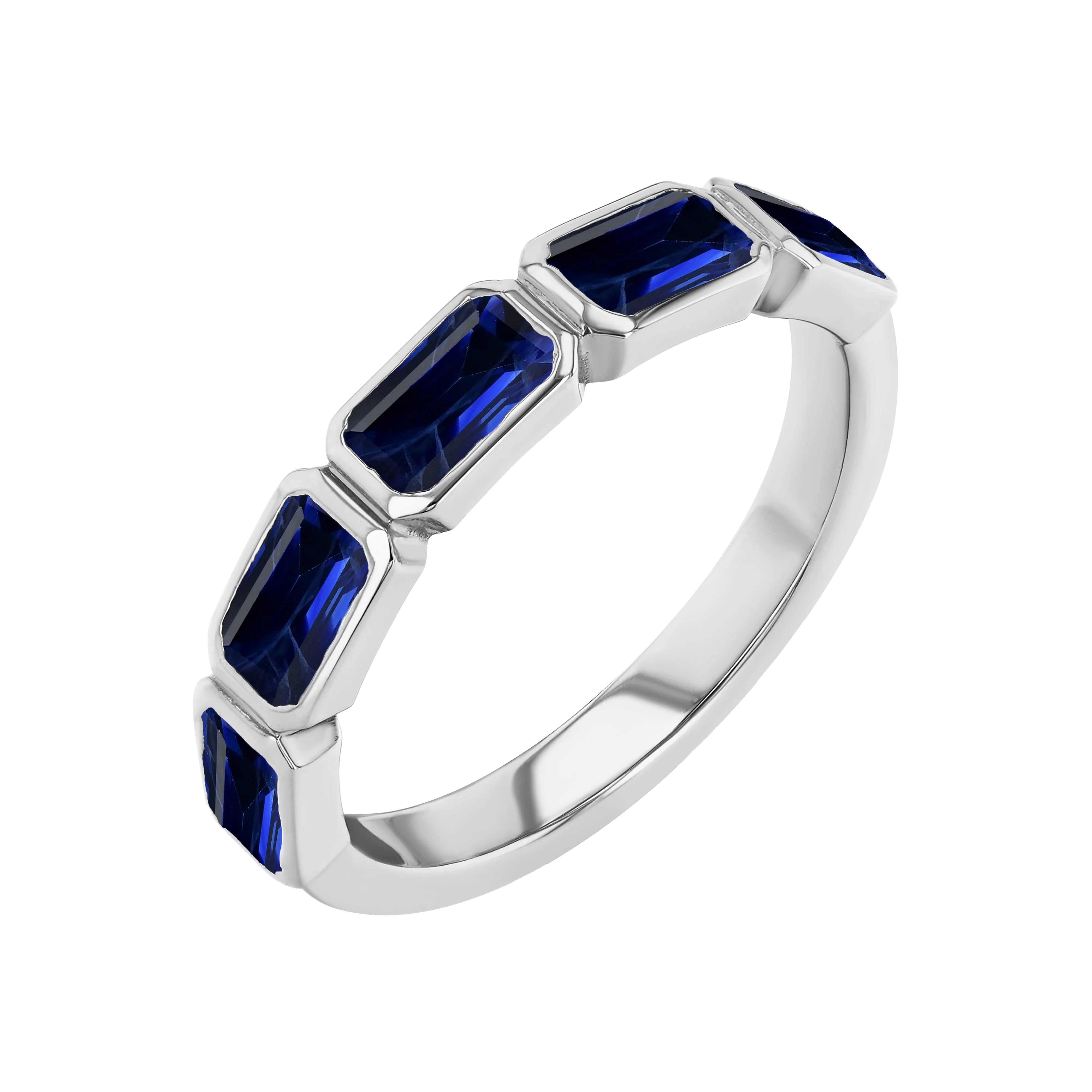 Sapphire Emerald Cut Bezel Set Band - Image 3
