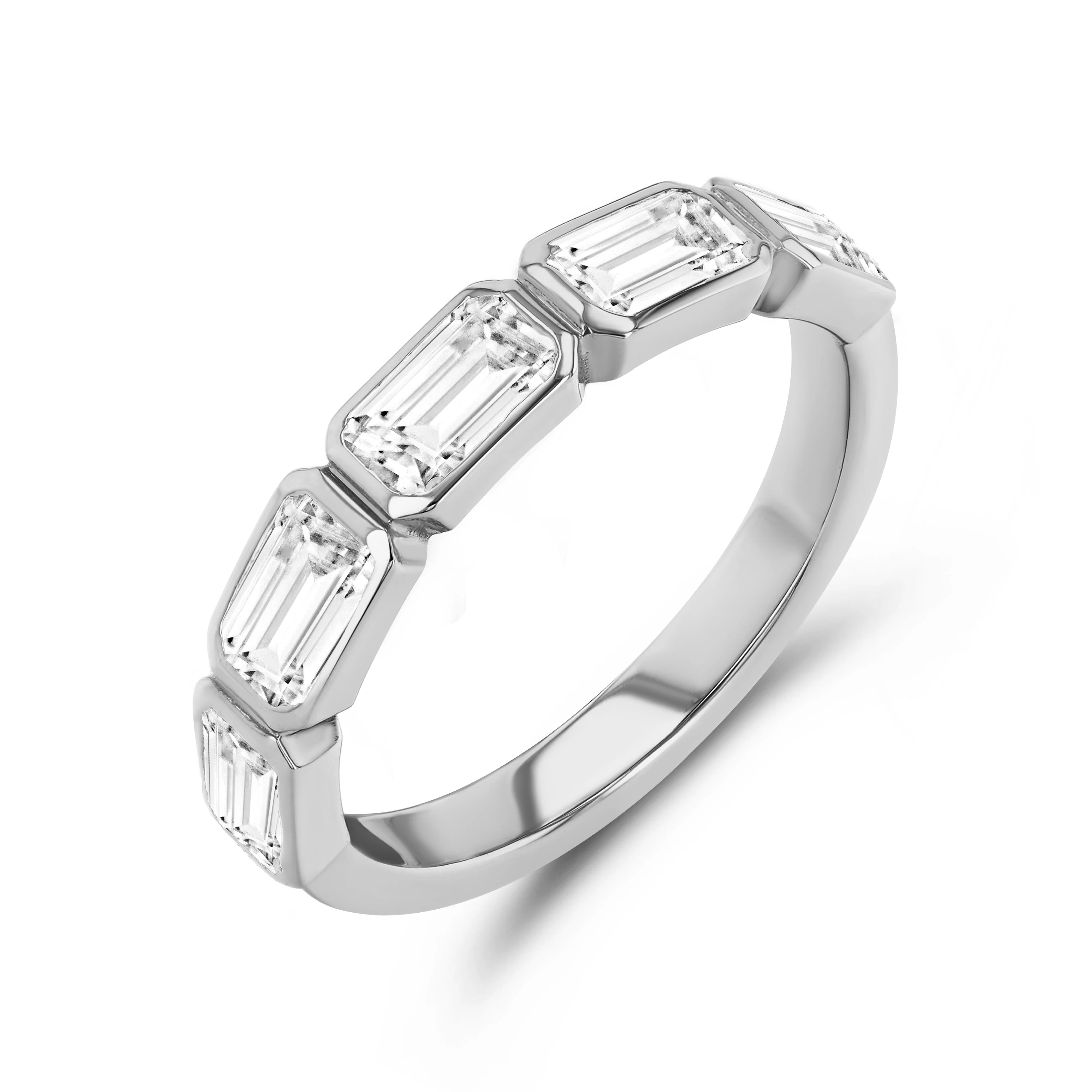 Diamond Emerald Cut Bezel Set Band - Image 3