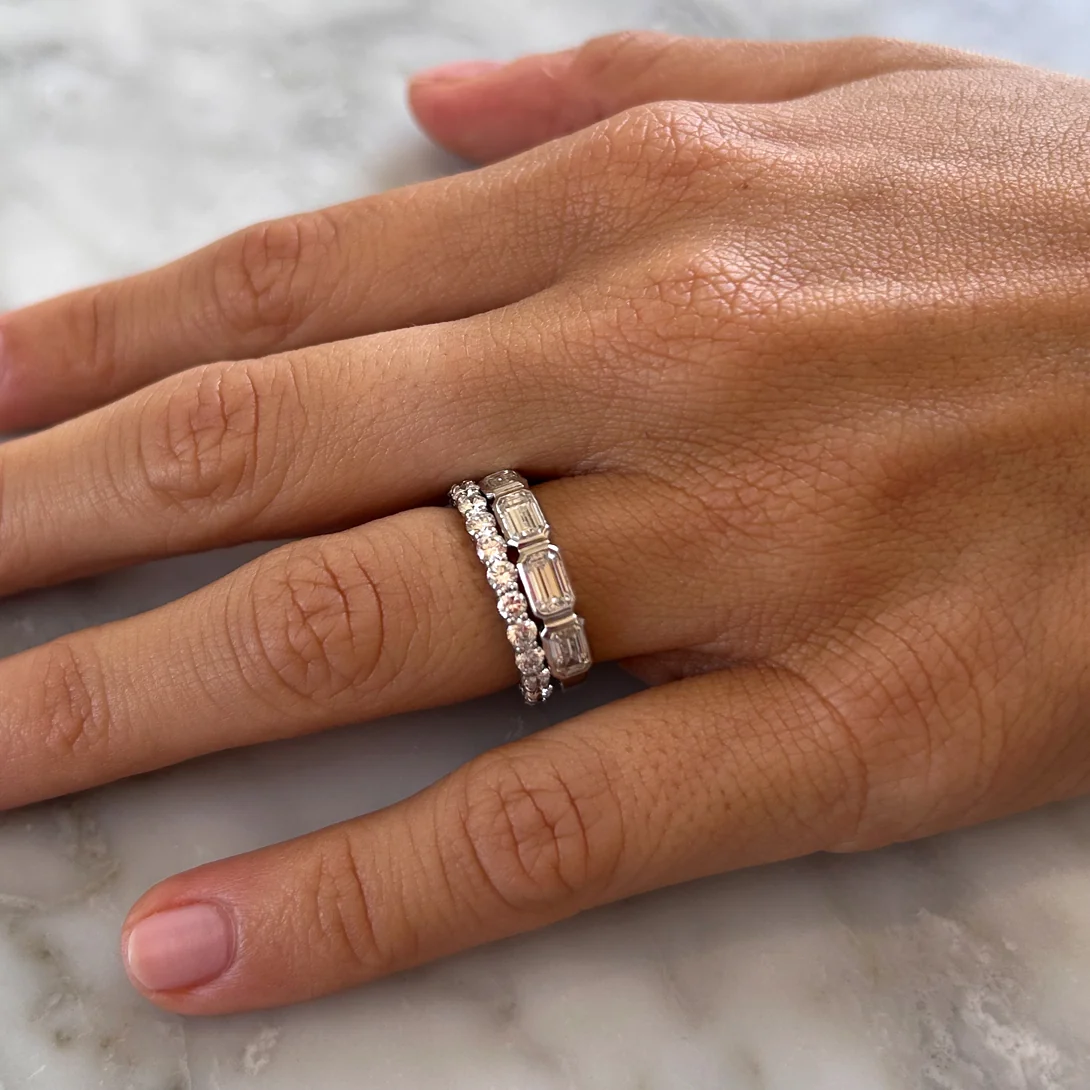 Diamond Emerald Cut Bezel Set Band - Image 4