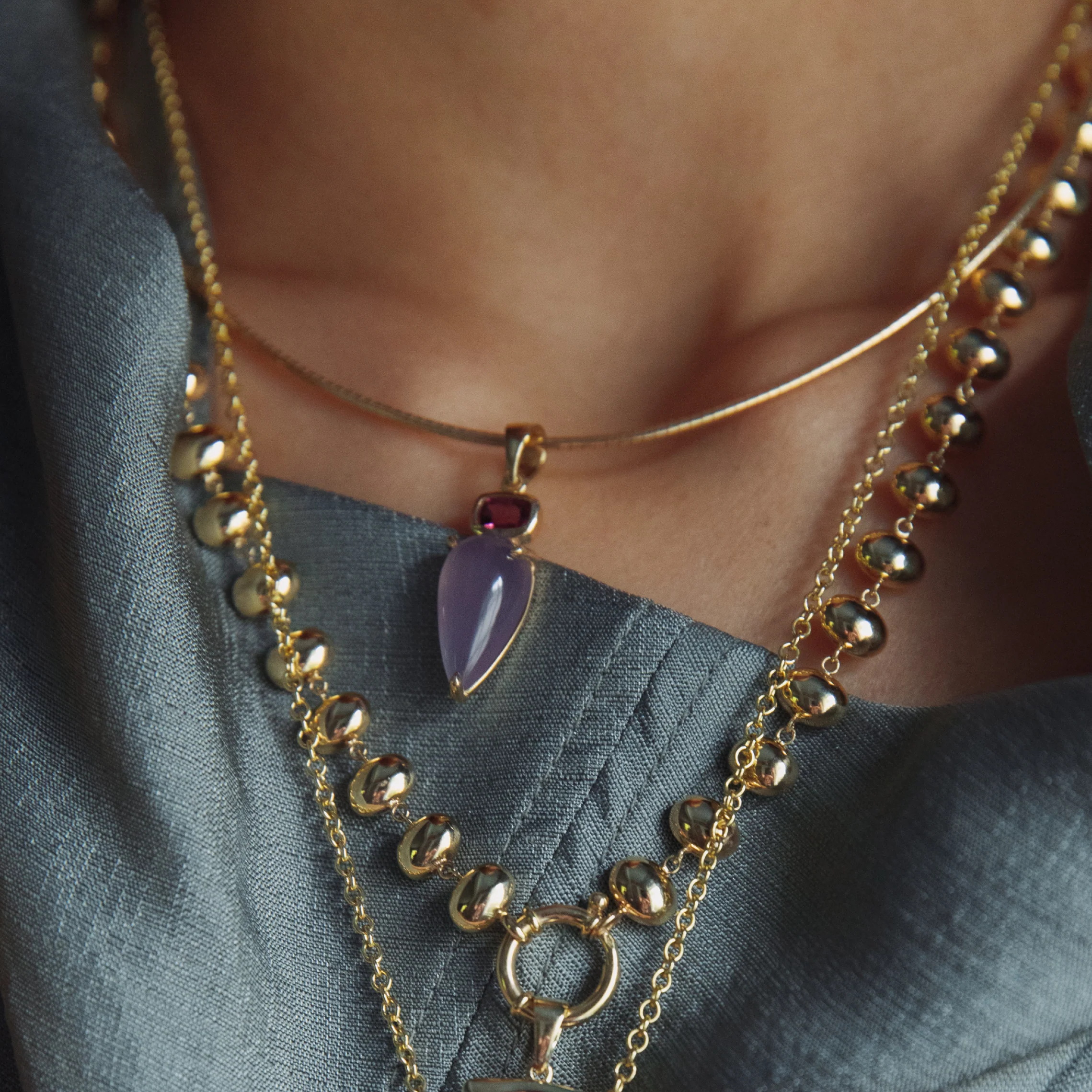 Grape Garnet and Chalcedony Vessel Charm - Image 2