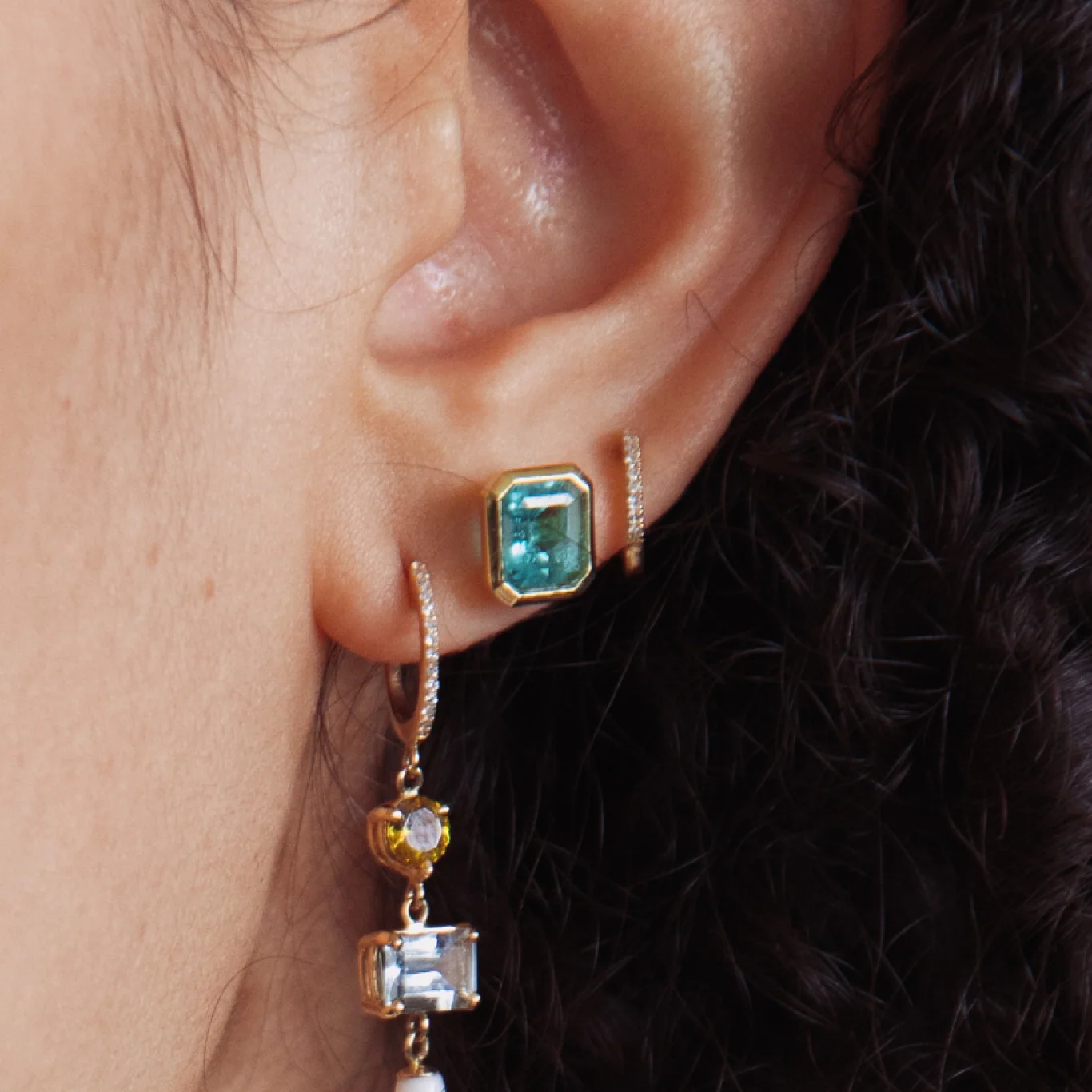 Muzo Emerald Bezel Earrings - Image 2