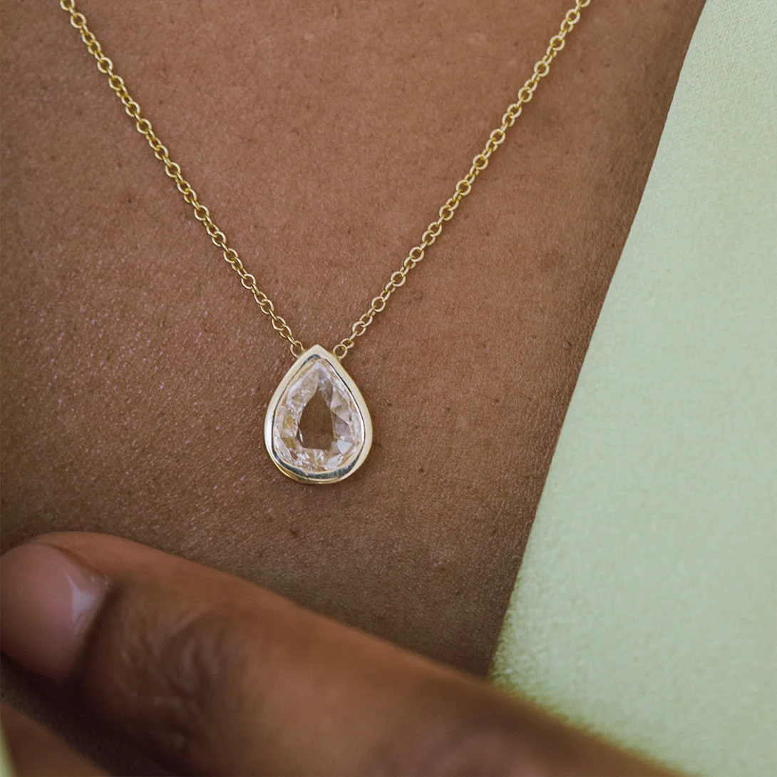 Rose Cut Diamond Pear Necklace - Image 7