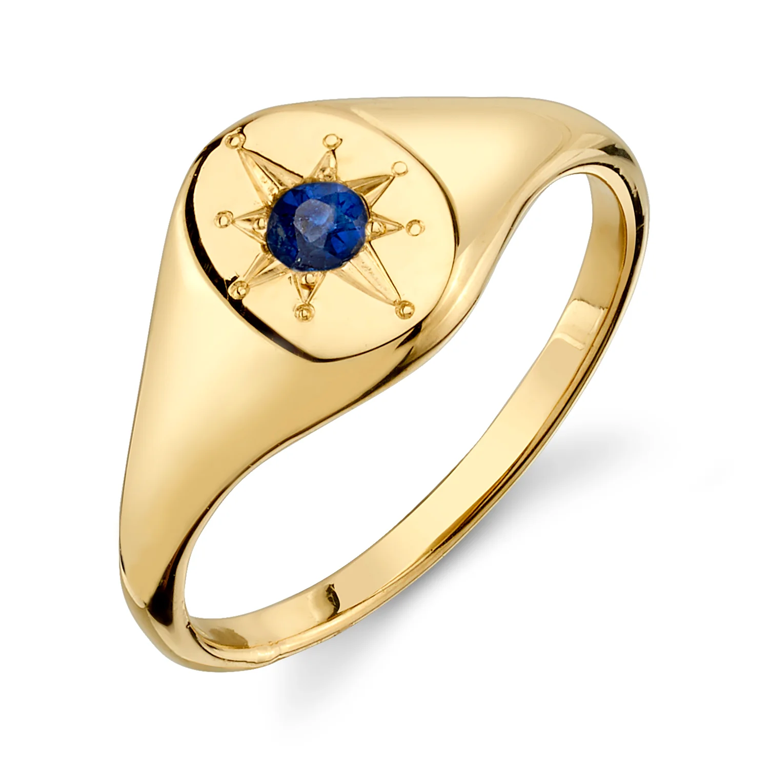 Sapphire North Star Signet Ring